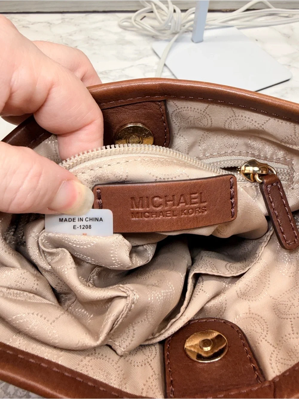 Michael Kors Beige and Brown Signature Messenger Bag